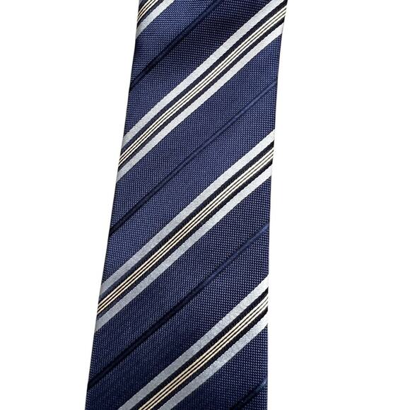 Yves Saint‎ Laurent Silk Navy Blue Striped Shiny Tie - Picture 1 of 3